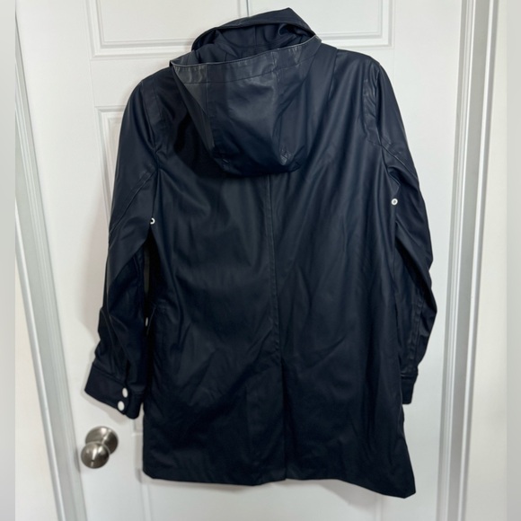 J.Crew Navy Hooded Raincoat Women’s S Water-Resistant Jacket - Picture 5 of 8